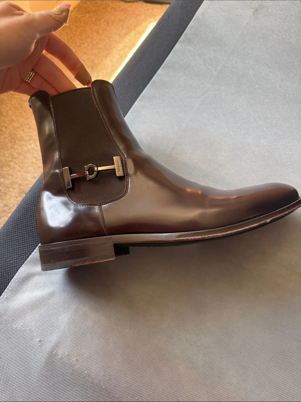 Men's Ferragamo Isidoro Chelsea Dress Boots in Dark Brown Leather